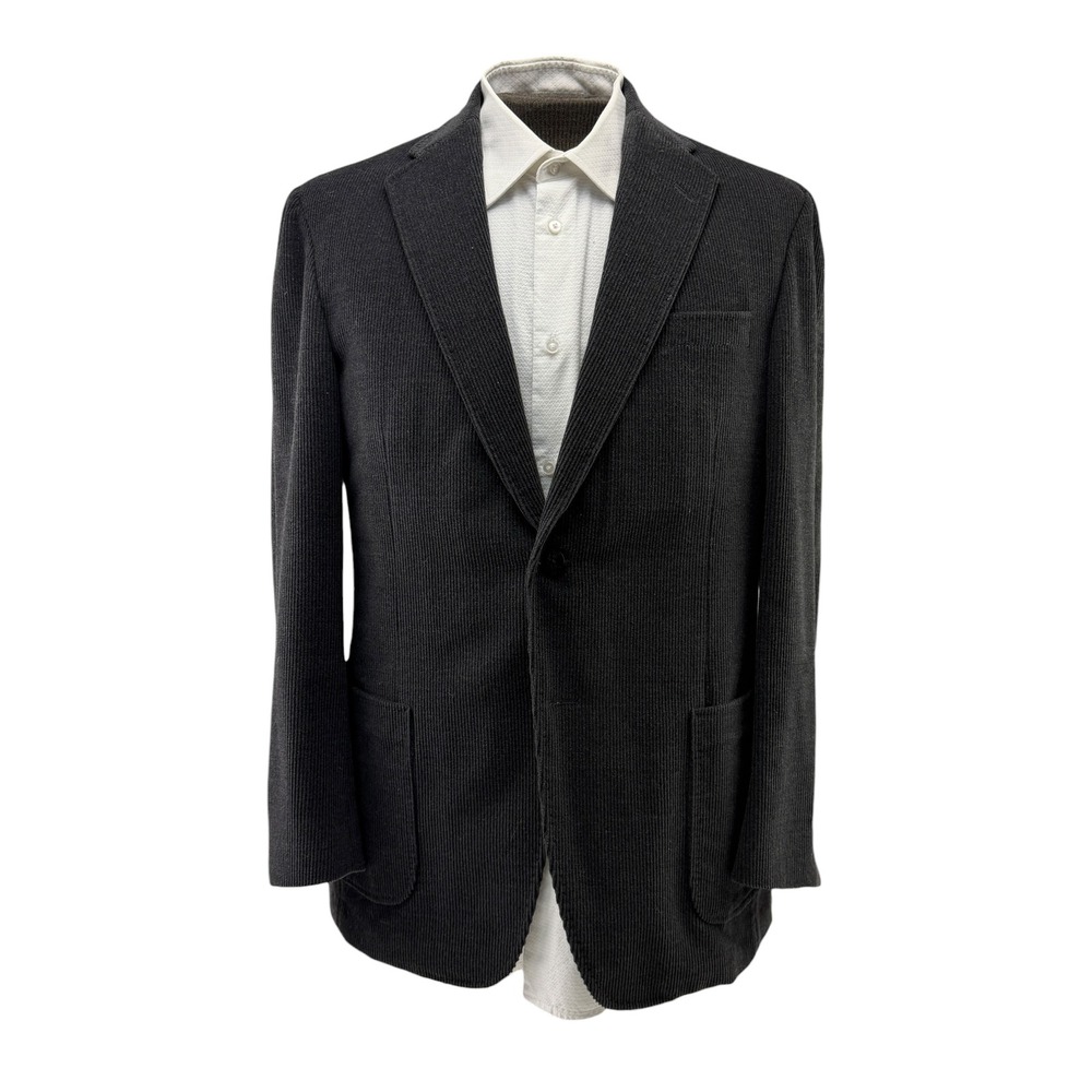 Samuelsohn Mens 42R Corduroy Blazer Sport Coat Charcoal Gray Patch Pockets 0668